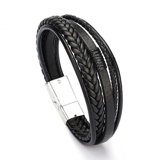 Multi - Strand Dark Brown Leather Bracelet - Tajura & CO