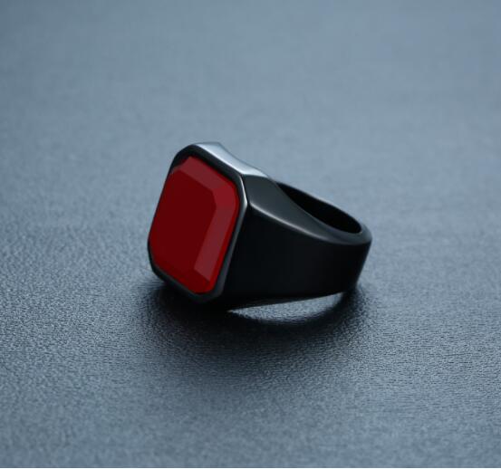 Men's stainless steel black agate ring - Tajura & CO