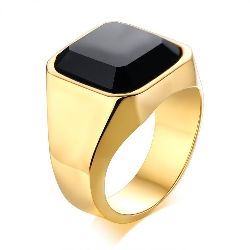 Men's stainless steel black agate ring - Tajura & CO