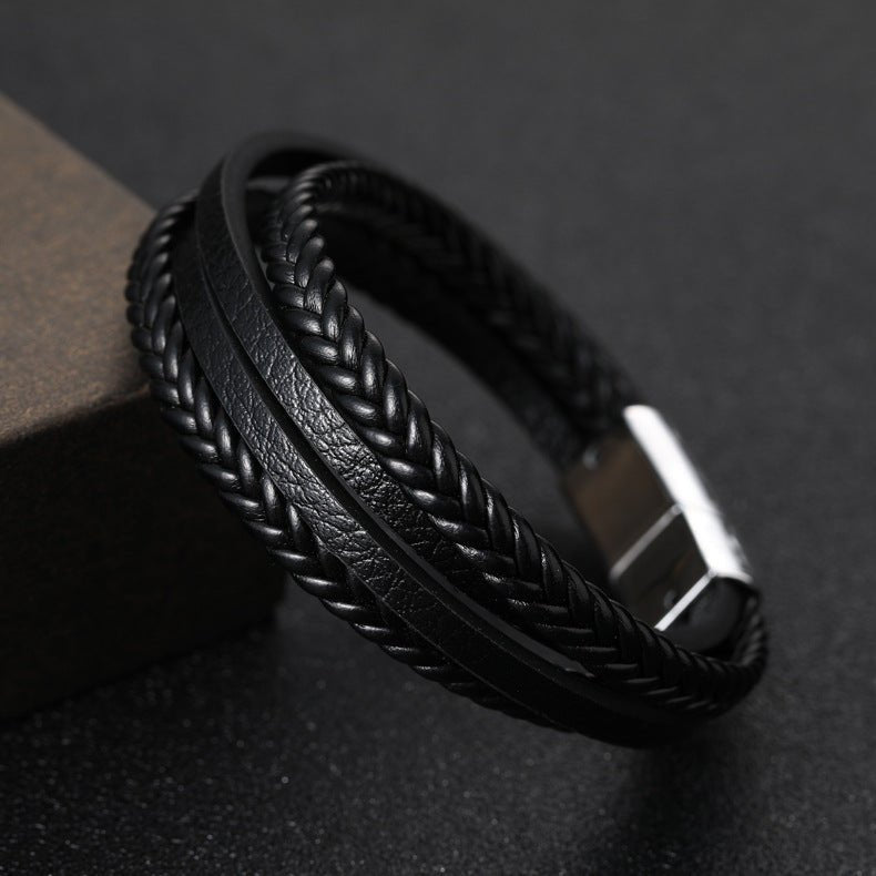 Multi - Strand Dark Brown Leather Bracelet - Tajura & CO