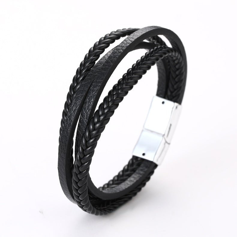 Multi - Strand Dark Brown Leather Bracelet - Tajura & CO