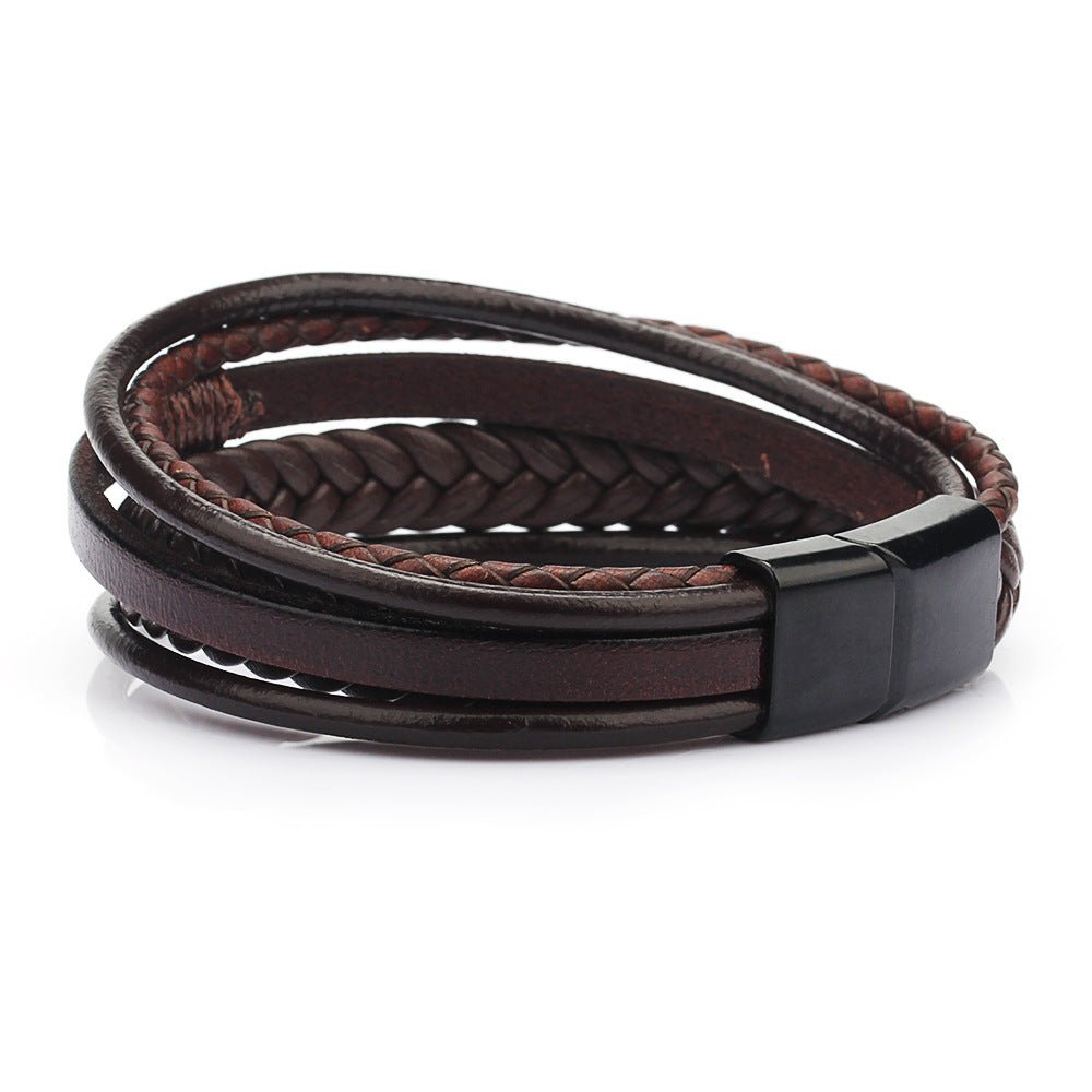 Multi - Strand Dark Brown Leather Bracelet - Tajura & CO