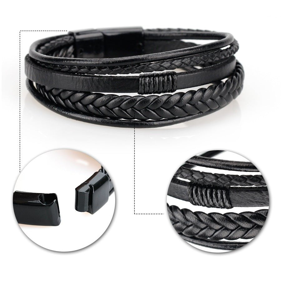 Multi - Strand Dark Brown Leather Bracelet - Tajura & CO
