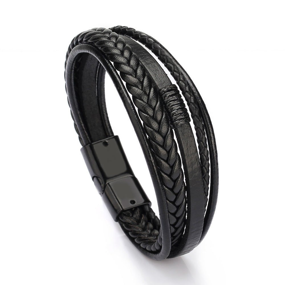 Multi - Strand Dark Brown Leather Bracelet - Tajura & CO