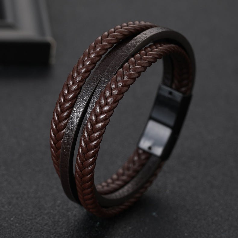 Multi - Strand Dark Brown Leather Bracelet - Tajura & CO