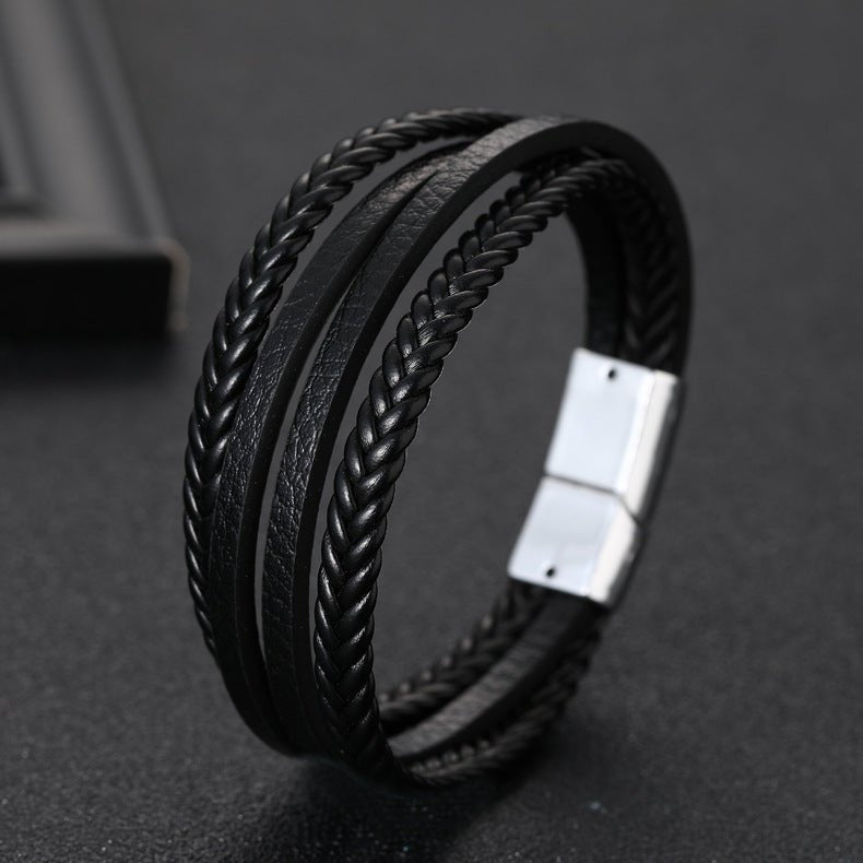 Multi - Strand Dark Brown Leather Bracelet - Tajura & CO