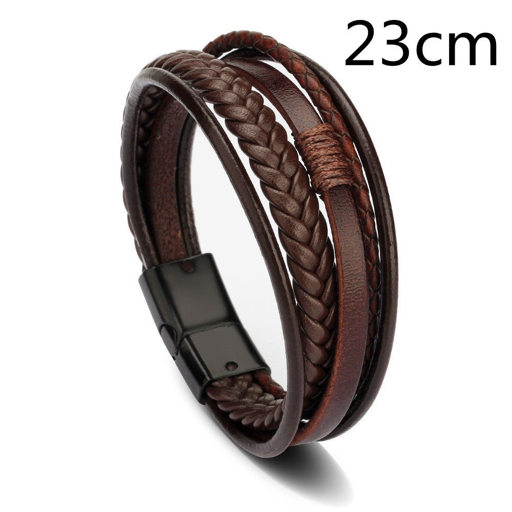 Multi - Strand Dark Brown Leather Bracelet - Tajura & CO