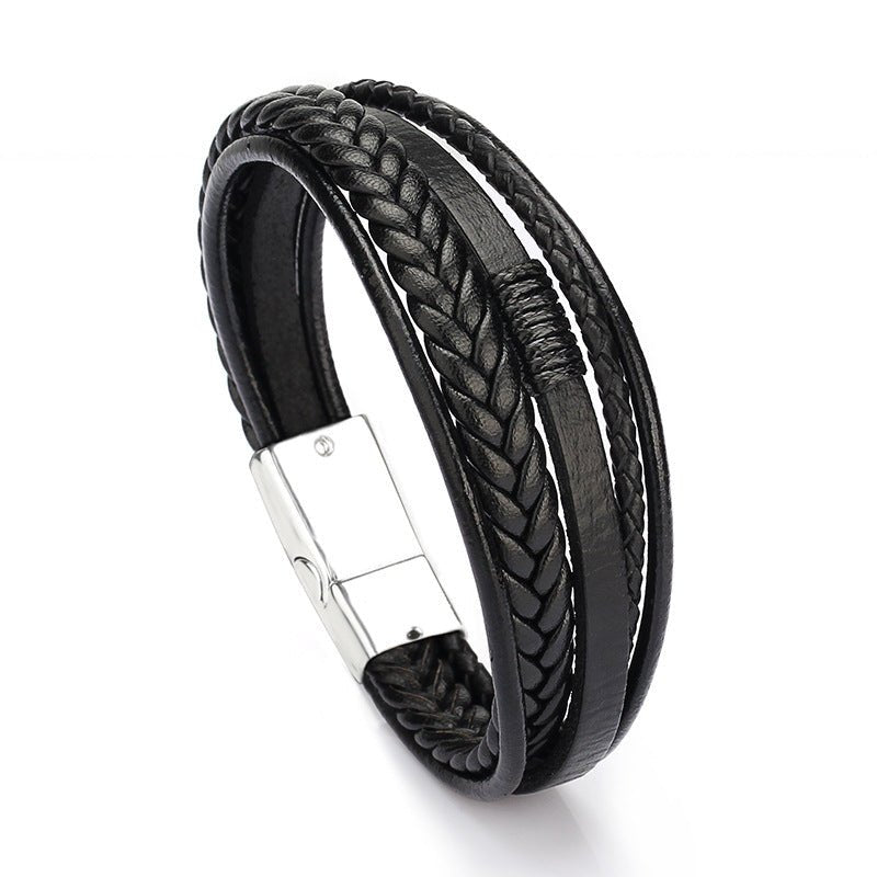 Multi - Strand Dark Brown Leather Bracelet - Tajura & CO
