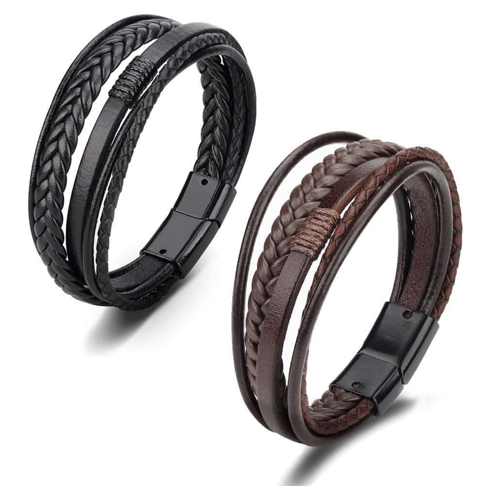 Multi - Strand Dark Brown Leather Bracelet - Tajura & CO