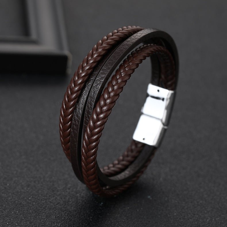 Multi - Strand Dark Brown Leather Bracelet - Tajura & CO