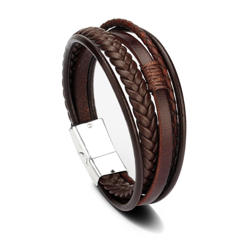 Multi - Strand Dark Brown Leather Bracelet - Tajura & CO