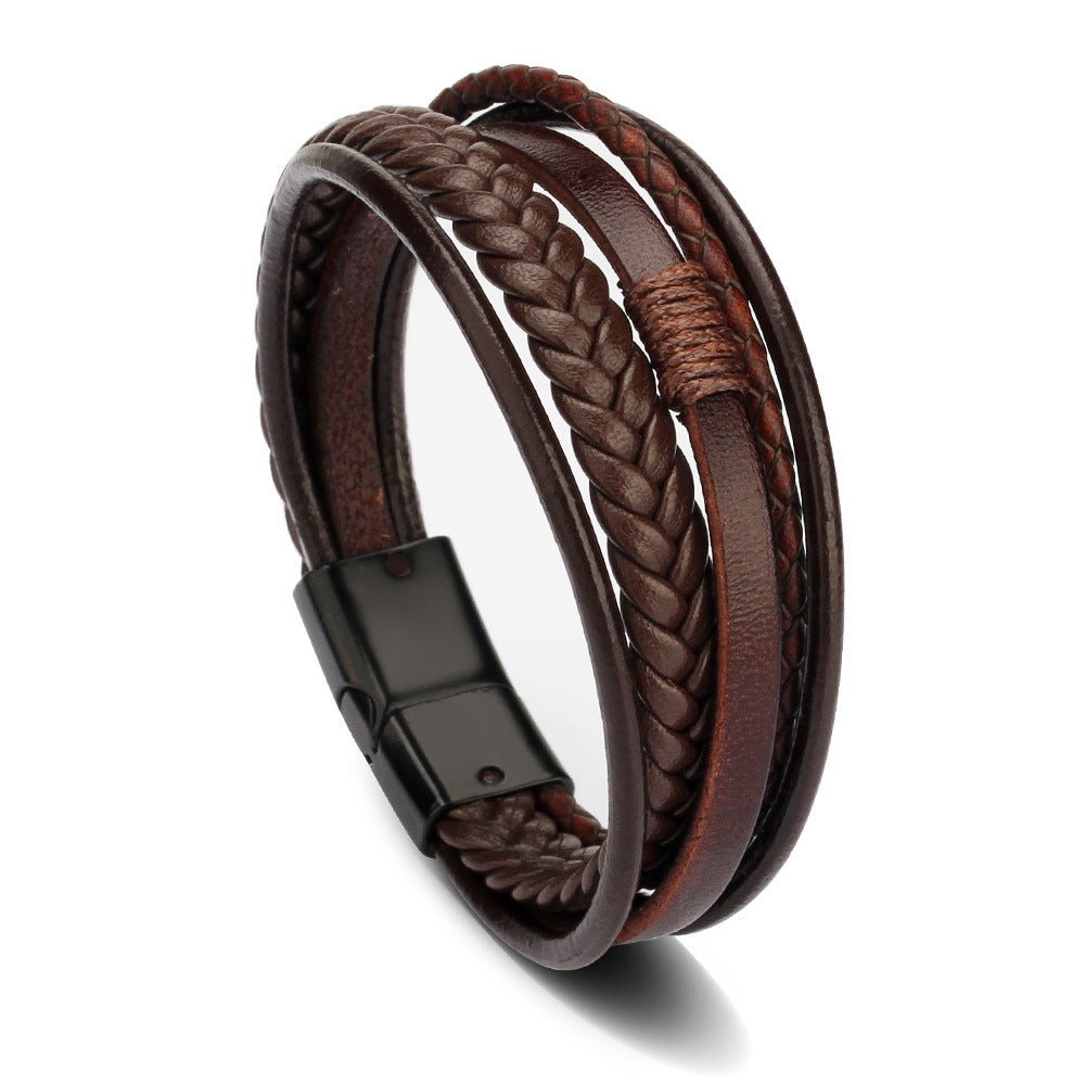 Multi - Strand Dark Brown Leather Bracelet - Tajura & CO