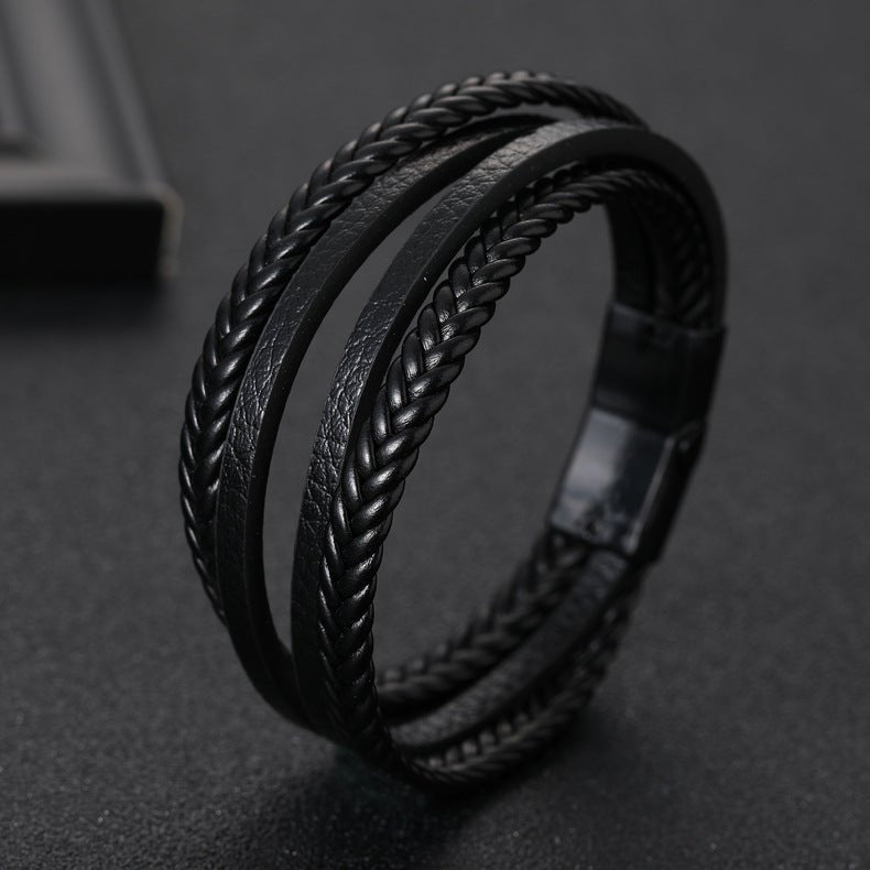 Multi - Strand Dark Brown Leather Bracelet - Tajura & CO