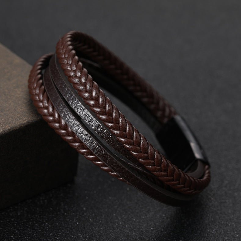 Multi - Strand Dark Brown Leather Bracelet - Tajura & CO
