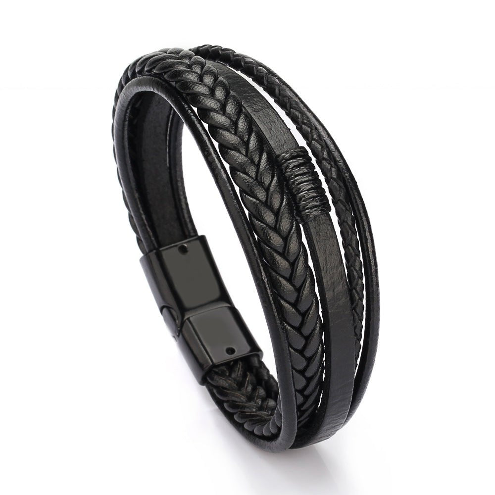 Multi - Strand Dark Brown Leather Bracelet - Tajura & CO