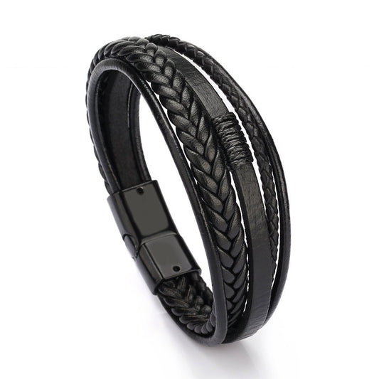 Multi - Strand Dark Brown Leather Bracelet - Tajura & CO