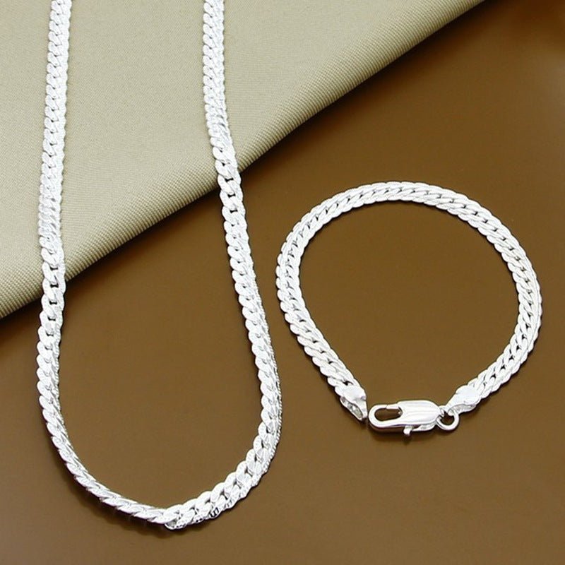 Sterling Silver 925 Flat Chain Necklace – Polished Lobster Clasp Design - Tajura & CO
