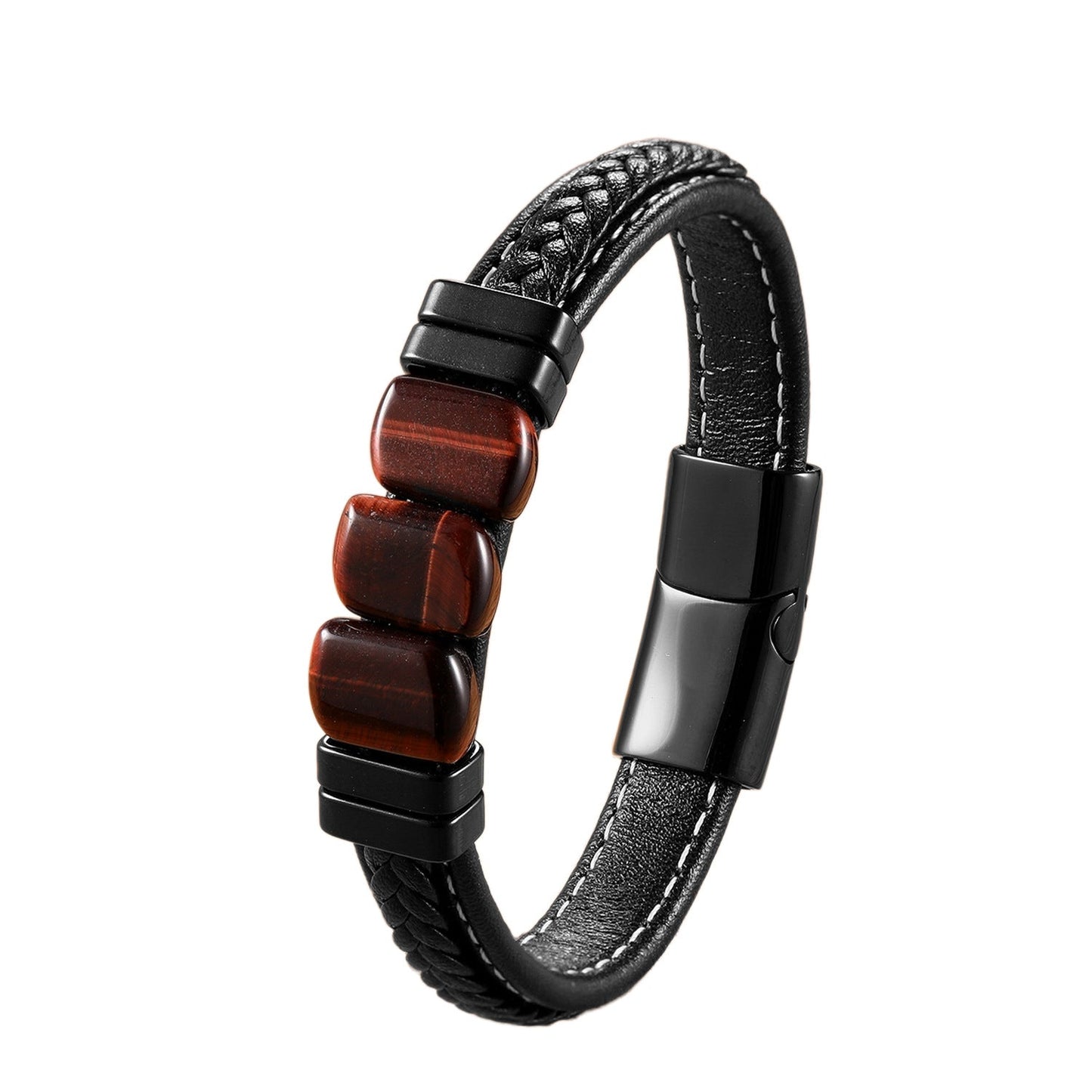 The Artisan Braided Leather & Stone Cuff - Tajura & CO