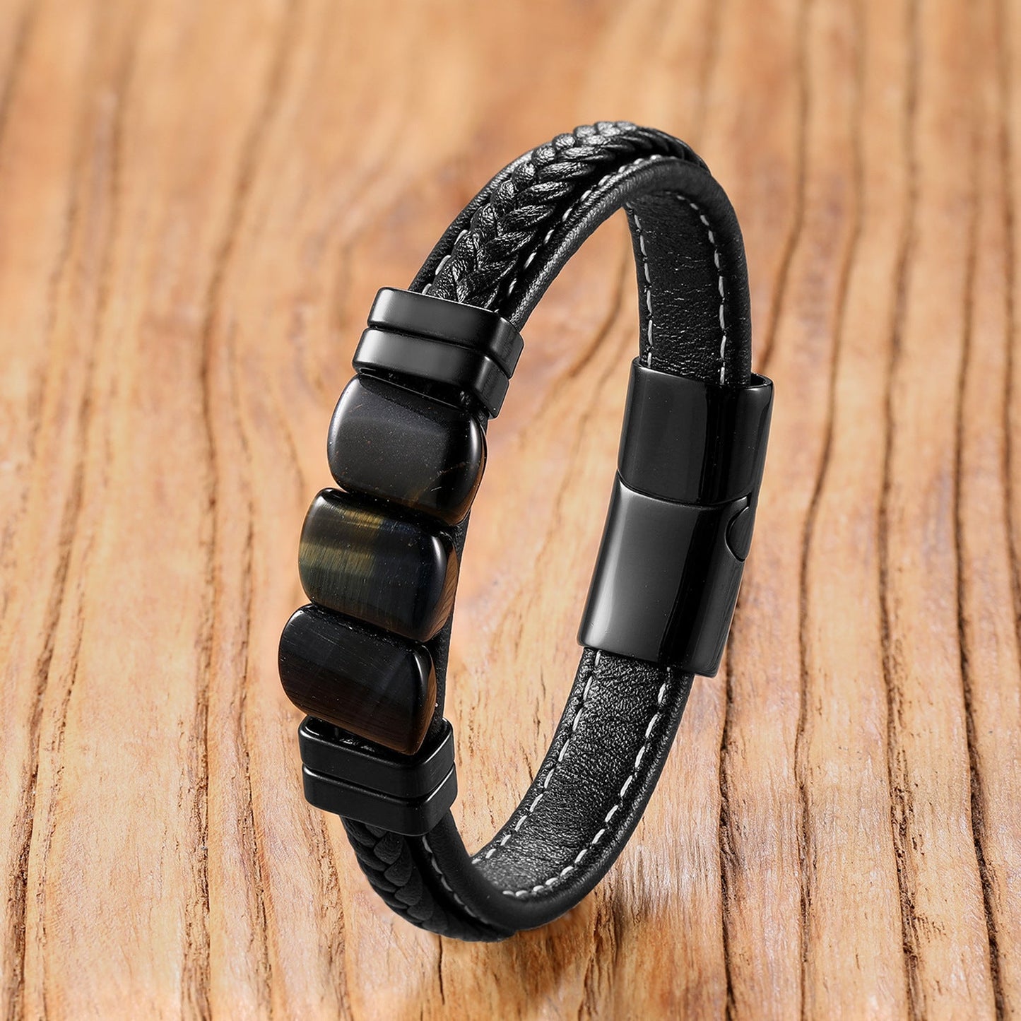 The Artisan Braided Leather & Stone Cuff - Tajura & CO