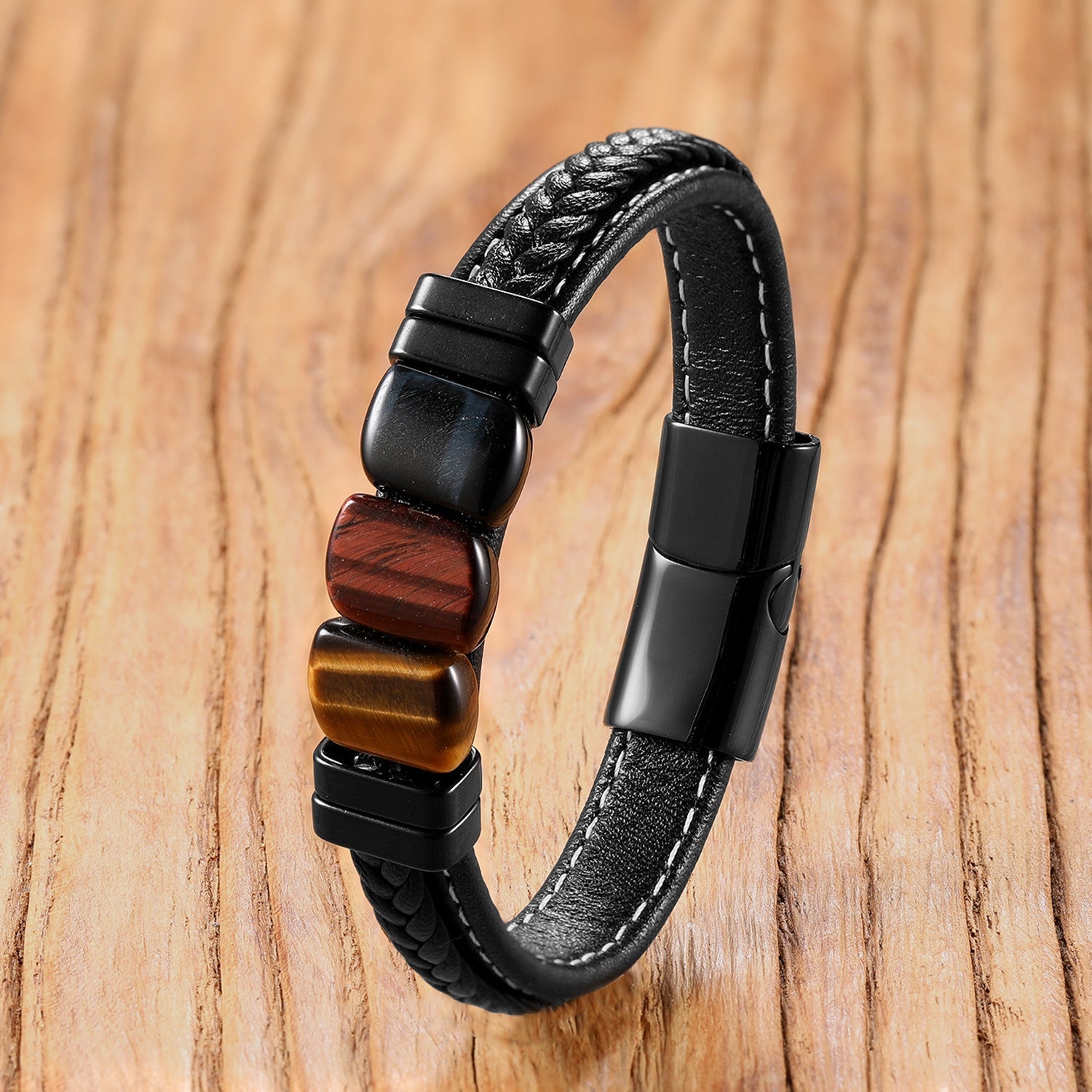 The Artisan Braided Leather & Stone Cuff - Tajura & CO