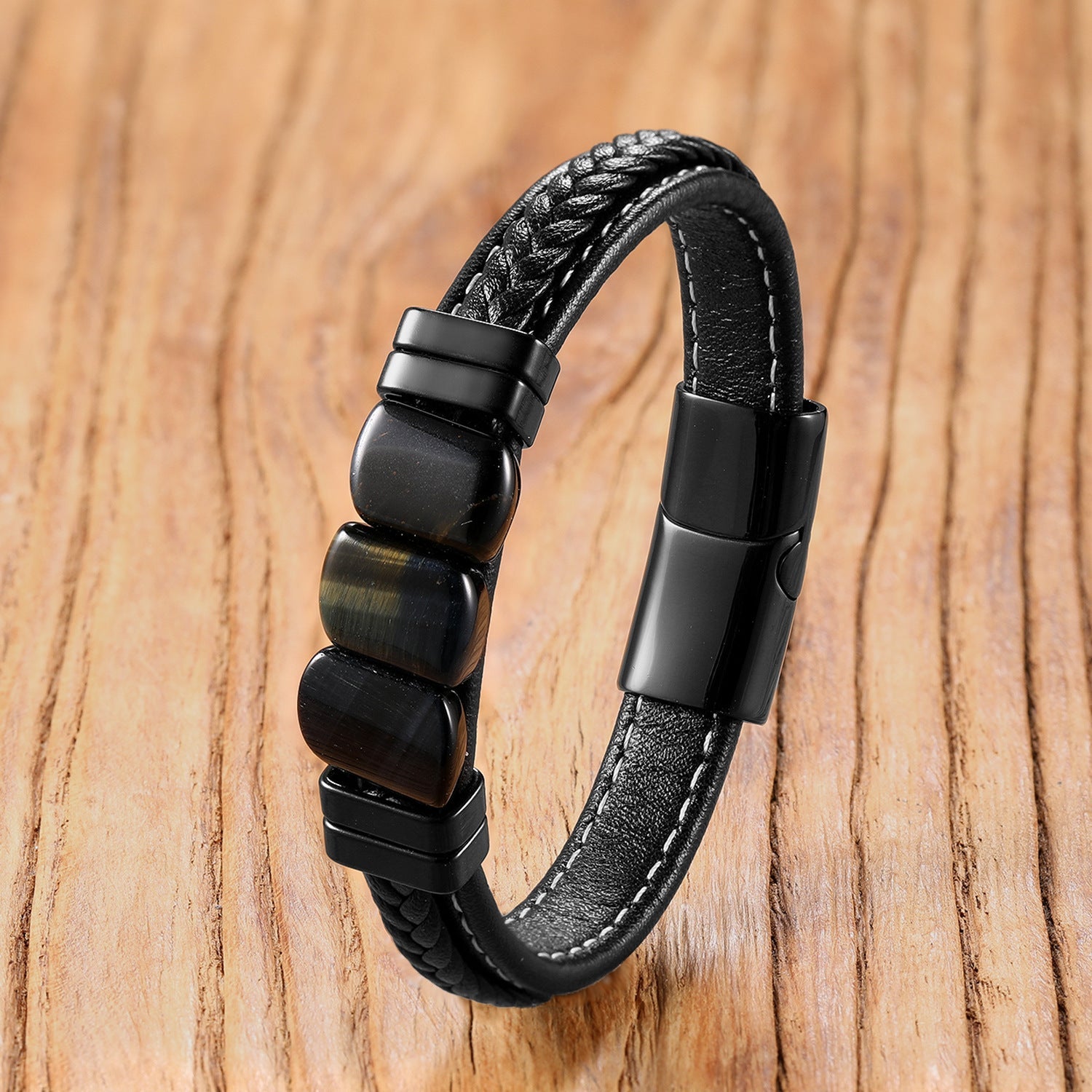 The Artisan Braided Leather & Stone Cuff - Tajura & CO