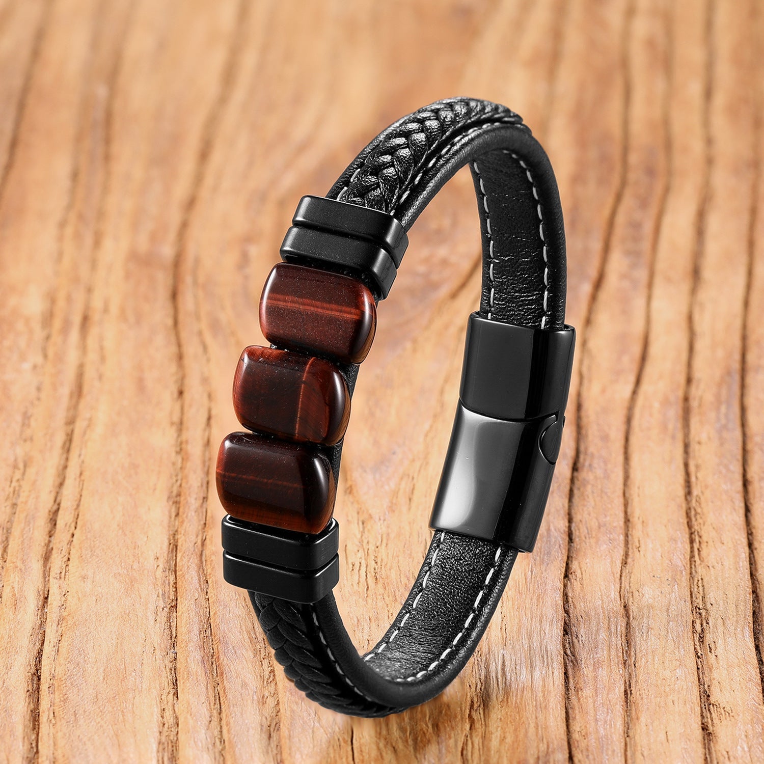 The Artisan Braided Leather & Stone Cuff - Tajura & CO