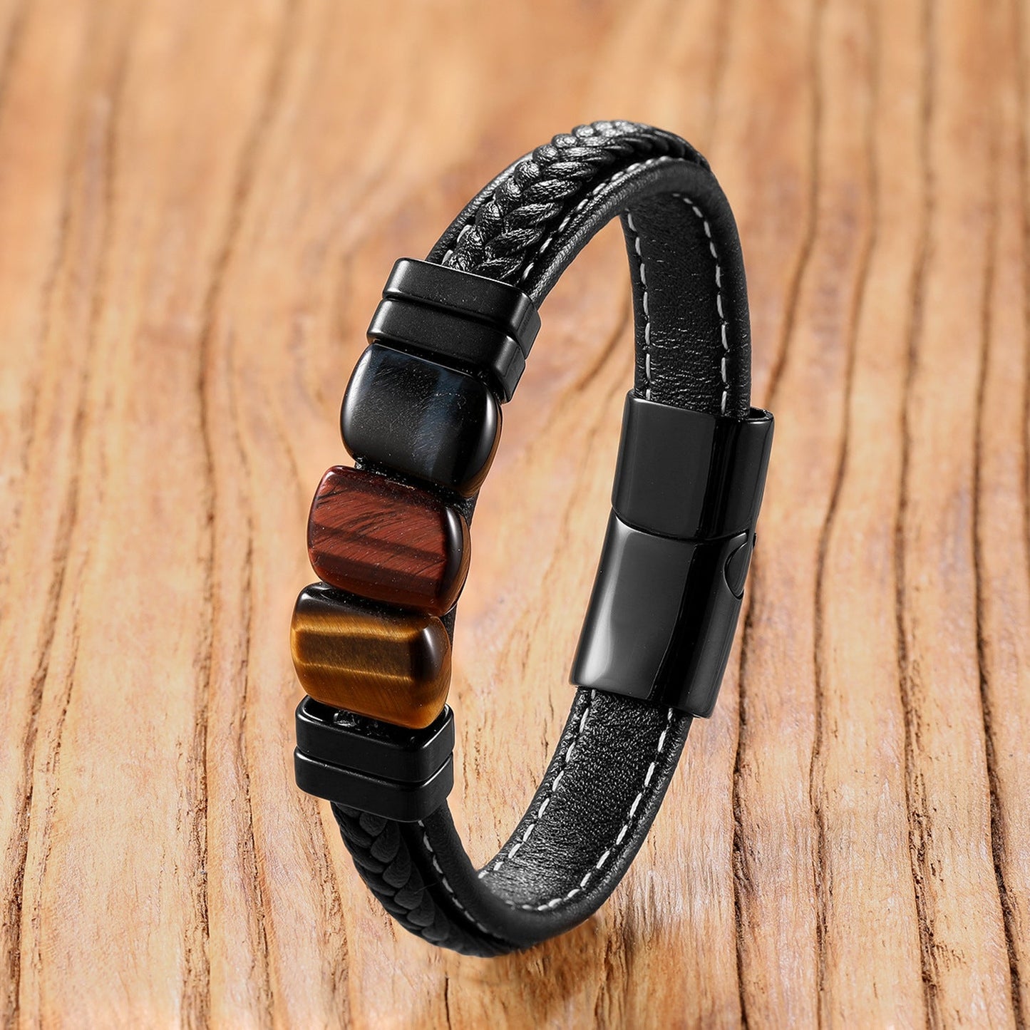 The Artisan Braided Leather & Stone Cuff - Tajura & CO