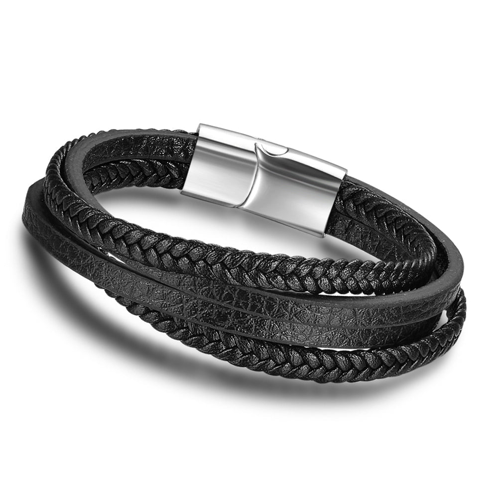The Onyx Braided Leather Cuff - Tajura & CO
