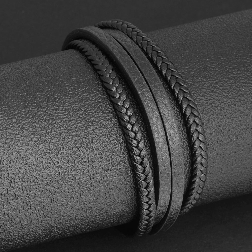 The Onyx Braided Leather Cuff - Tajura & CO