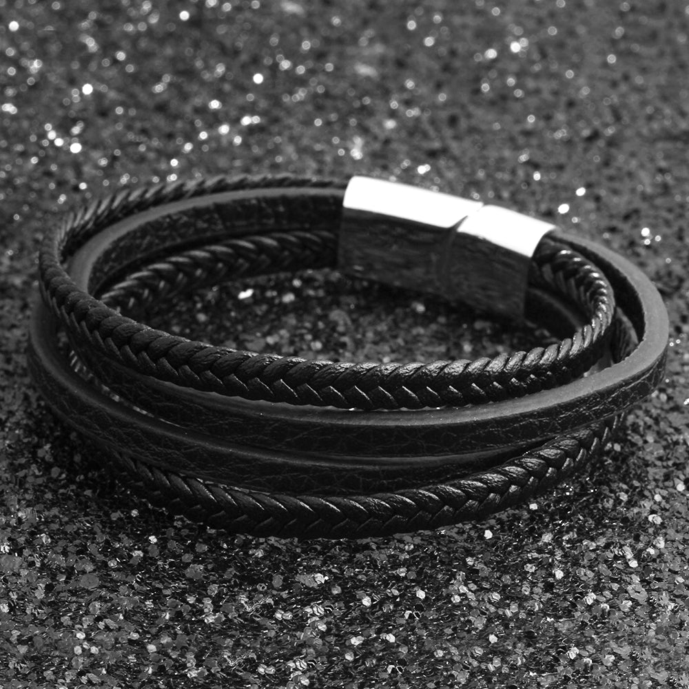 The Onyx Braided Leather Cuff - Tajura & CO
