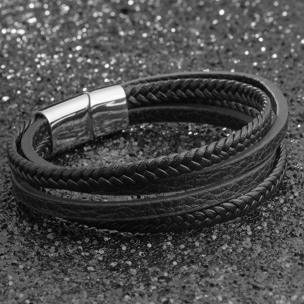 The Onyx Braided Leather Cuff - Tajura & CO