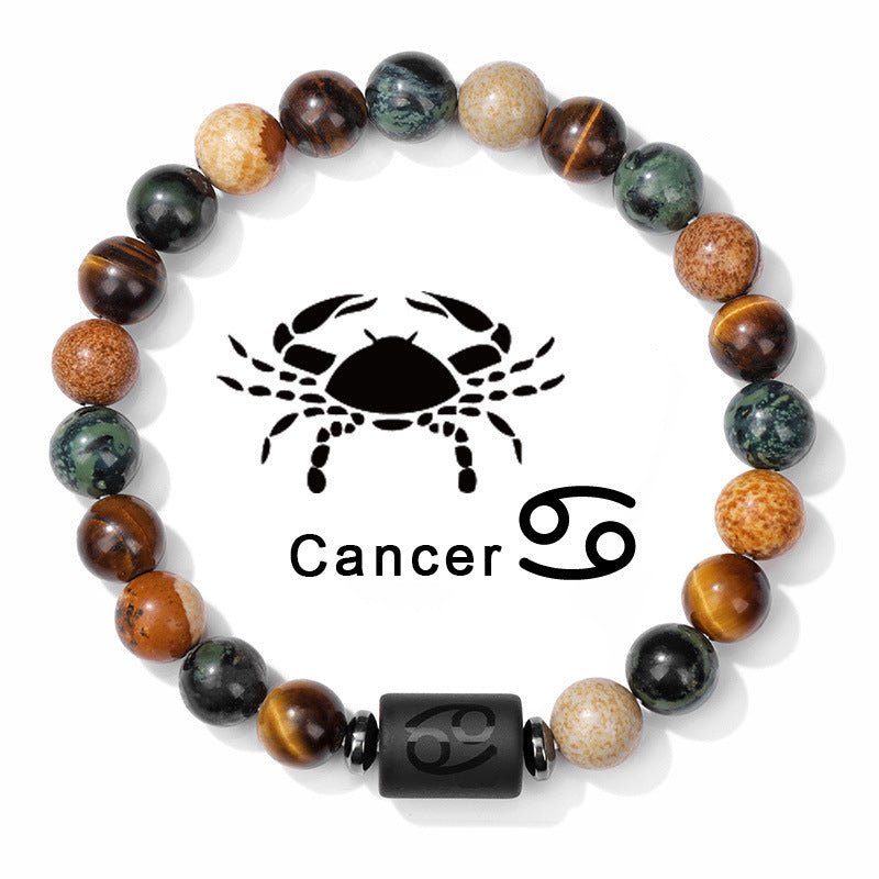 Zodiac Beaded Bracelet – Polished Stone Design with Engraved Symbol - Tajura & CO