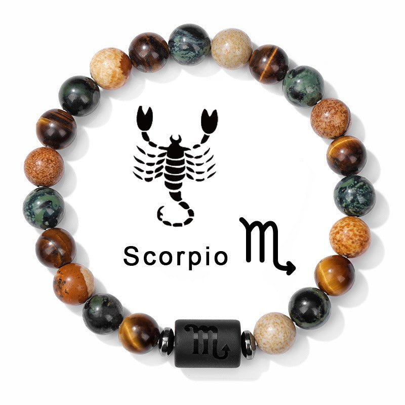 Zodiac Beaded Bracelet – Polished Stone Design with Engraved Symbol - Tajura & CO
