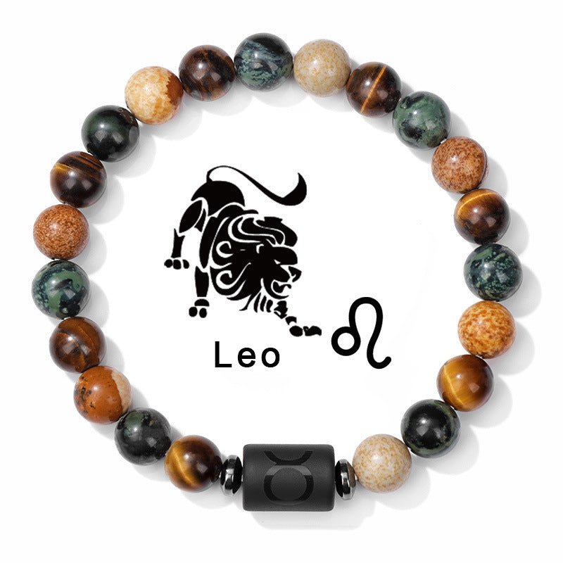 Zodiac Beaded Bracelet – Polished Stone Design with Engraved Symbol - Tajura & CO