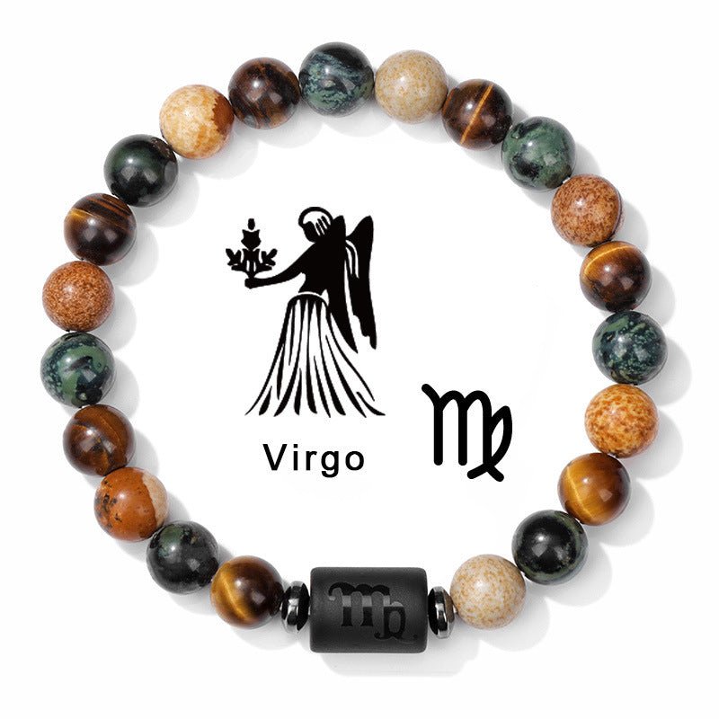 Zodiac Beaded Bracelet – Polished Stone Design with Engraved Symbol - Tajura & CO